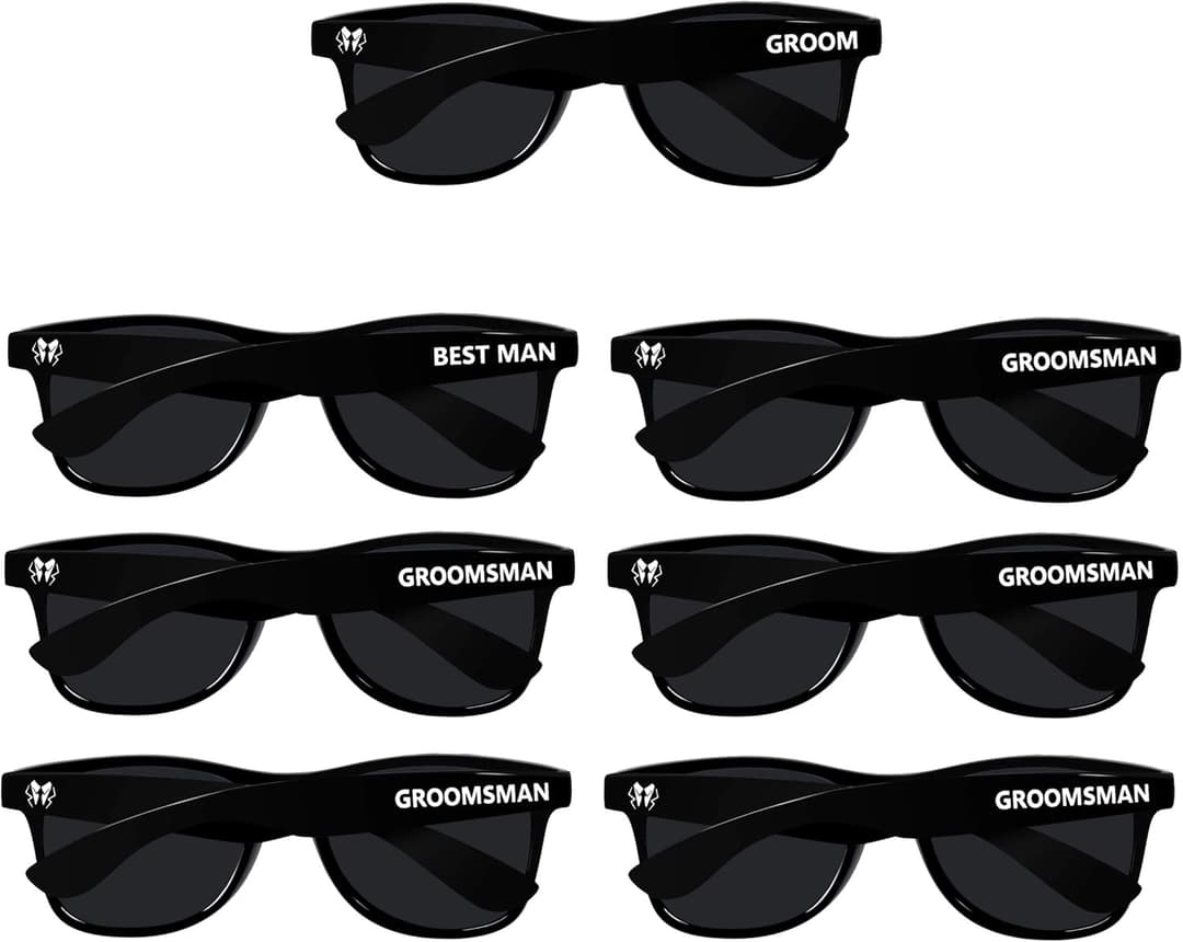 Bachelor Party Wedding Sunglasses Set for Groom & Groomsmen (7-Pack)