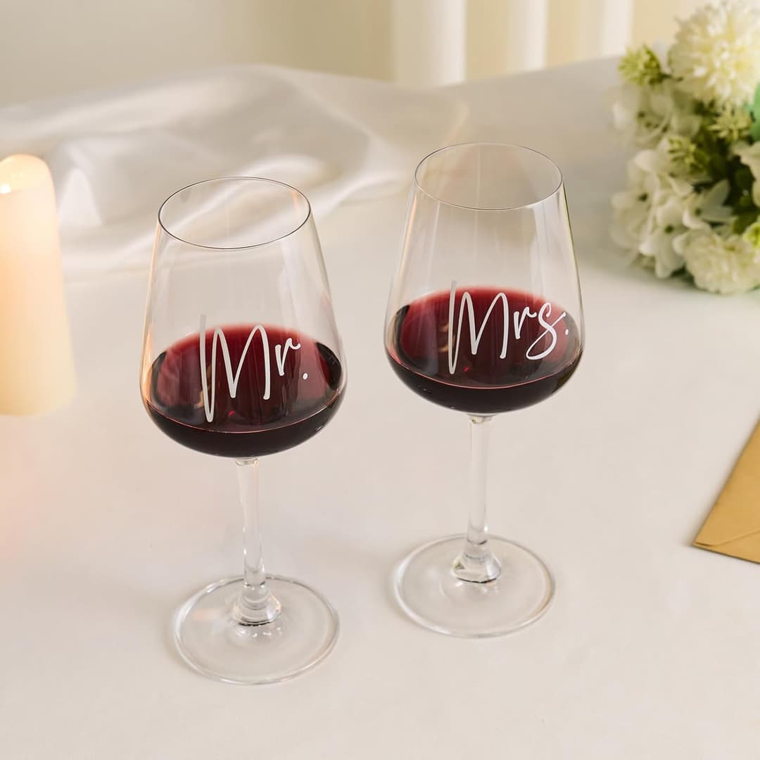 Engagement Gift Set – Whiskey & Wine Glasses with Diamond Wine Stopper