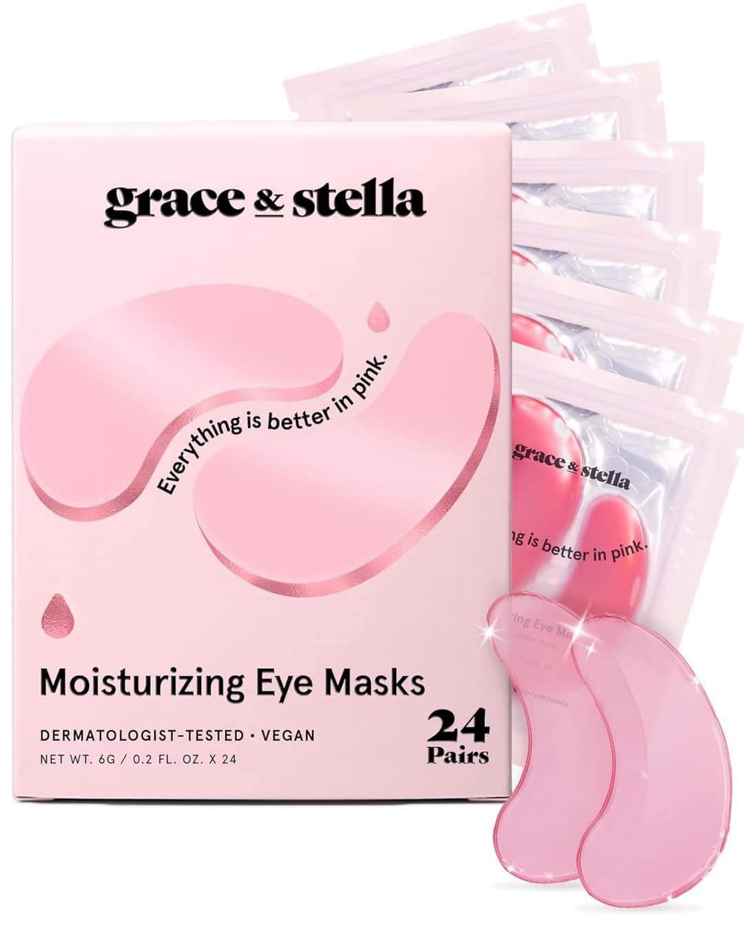 Under Eye Hydrating Patches for Dark Circles & Puffiness (24 Pairs, Pink)