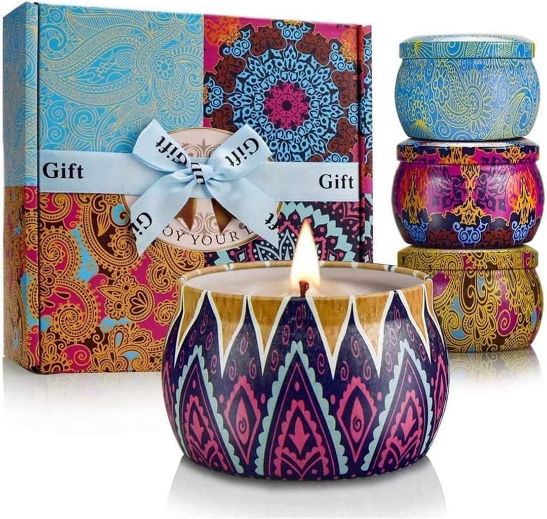 4-Pack Scented Candle Gift Set with Essential Oils – 120H Burn Time