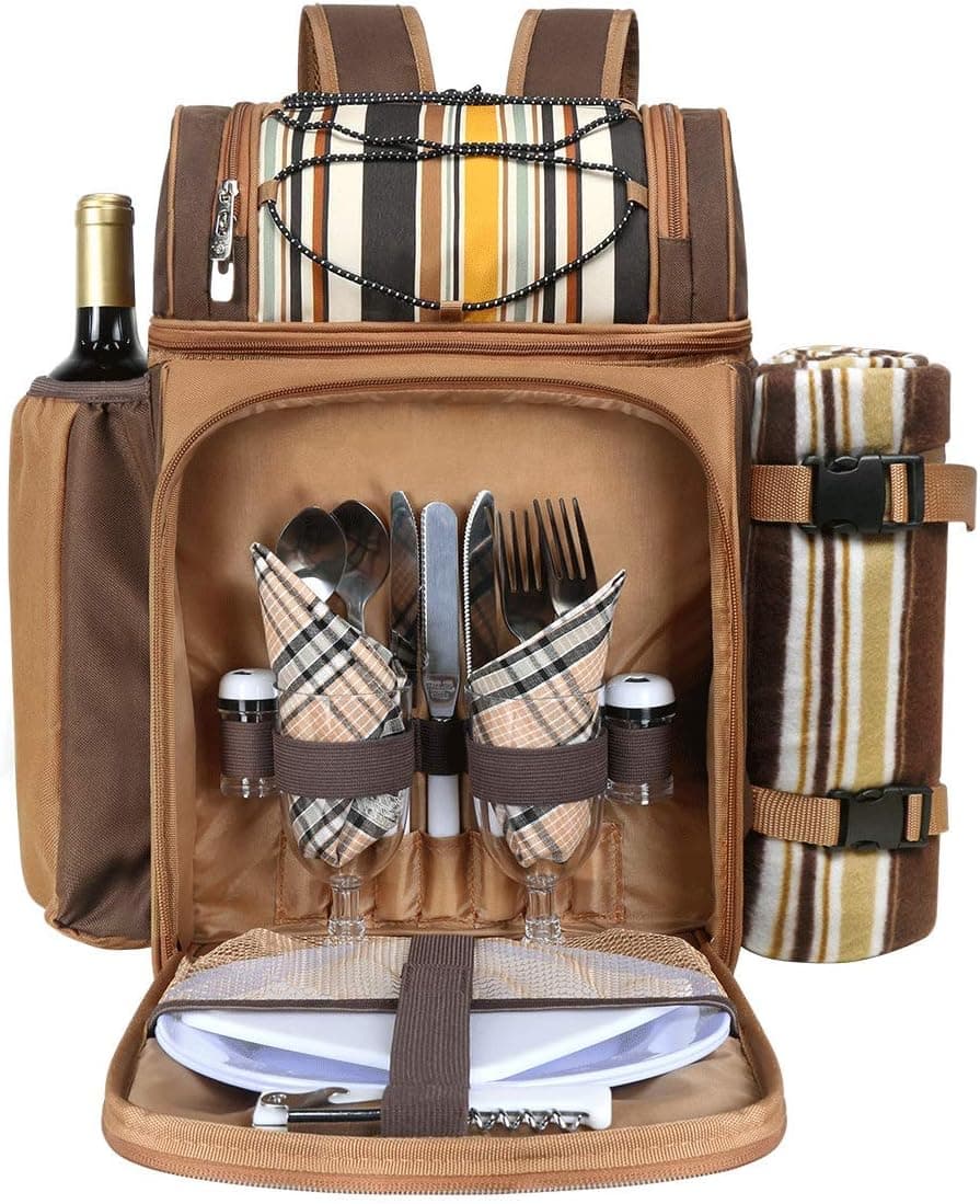 Picnic Backpack for 2 with Cooler, Blanket & Full Cutlery Set
