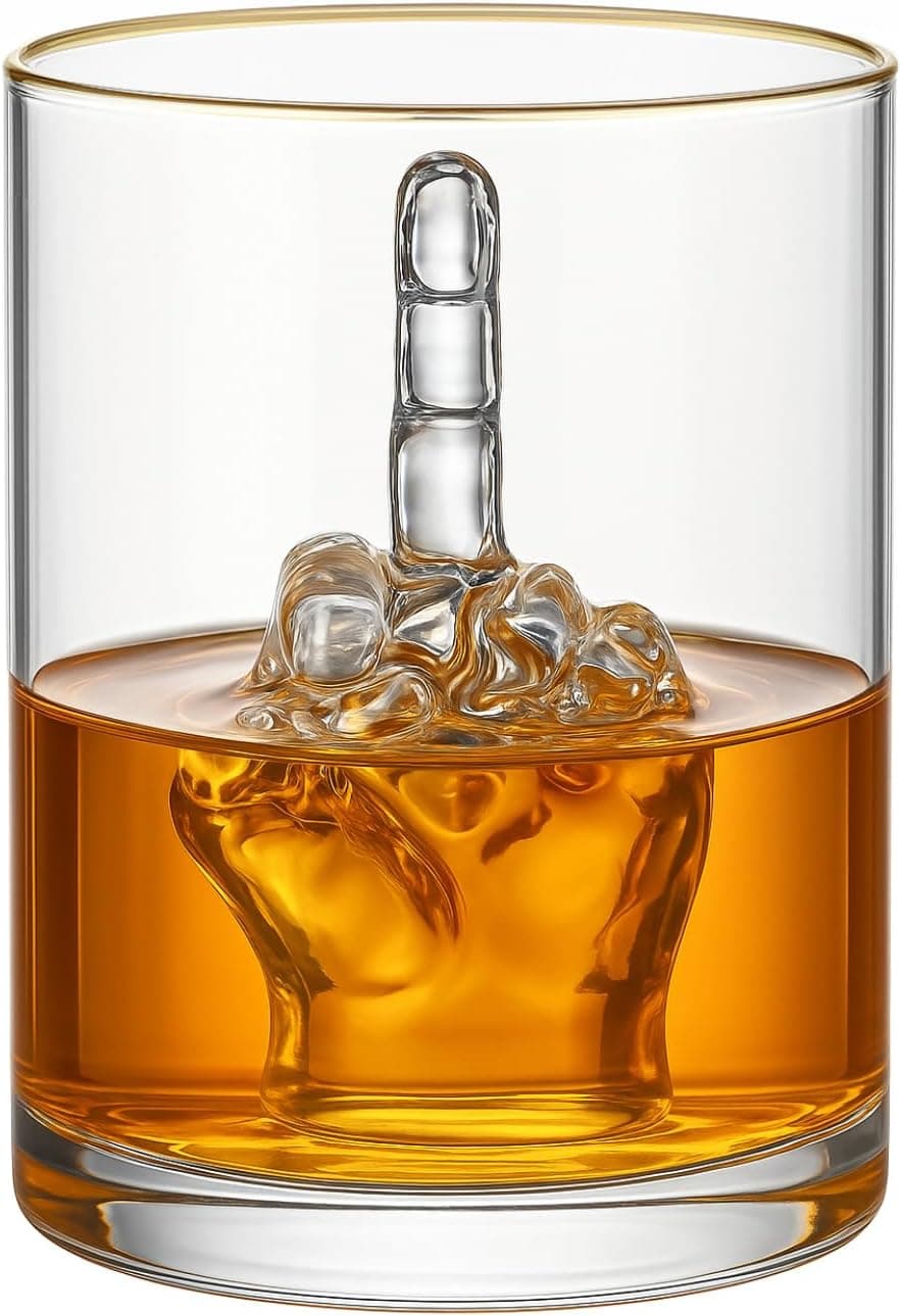 Middle Finger Whiskey Glass with 3D Finger Inside – 12.5oz Novelty Tumbler