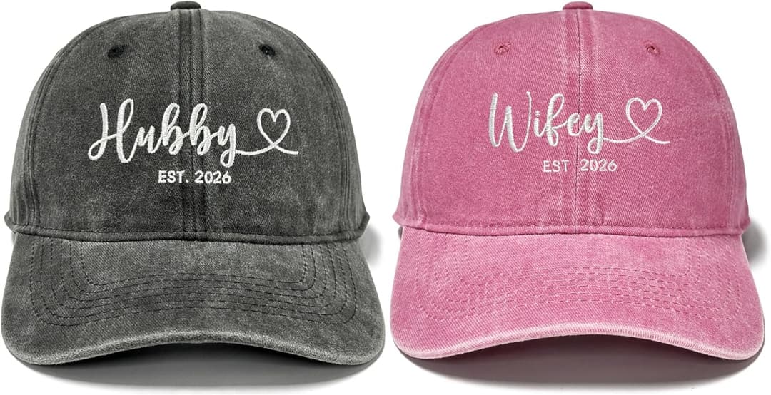 Couple Matching Baseball Hats for Grandpa & Grandma, Hubby & Wifey, and More